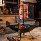 Churrasqueira Fogo de Chão Esmaltada + 2 Estacas + 8 Espetos + Catraca de Elevação e Giro + 1 Grelha + 4 Pés + (Acessórios Todos em Inox)