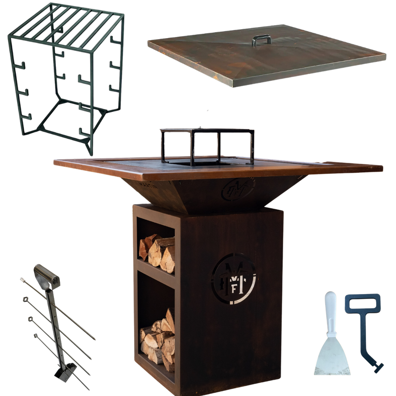 COMBO 7 - CHURRASQUEIRA HELL COM MOLDURA PERSONALIZADA + ESTACA + VARAL ALTO + TAMPA