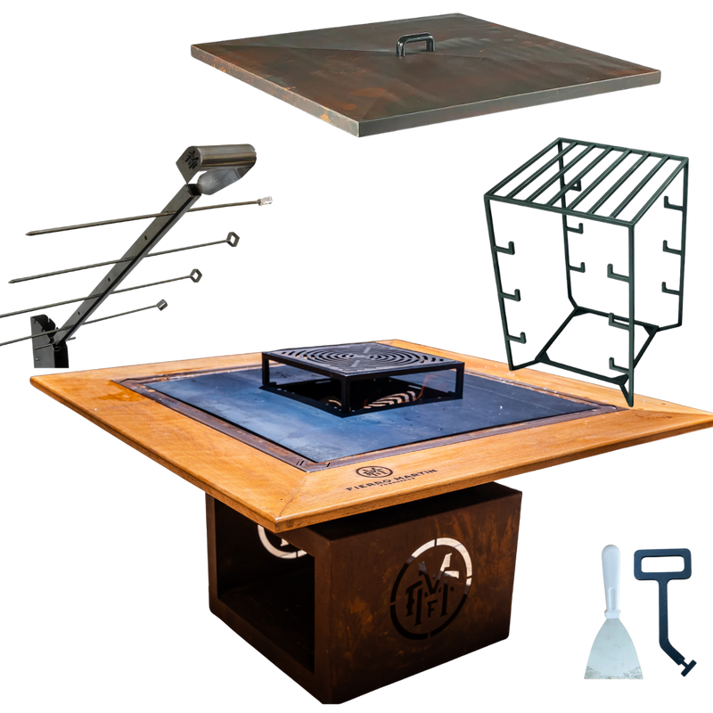 COMBO 4 - CHURRASQUEIRA RAN COM MOLDURA PERSONALIZADA + ESTACA + VARAL ALTO + TAMPA